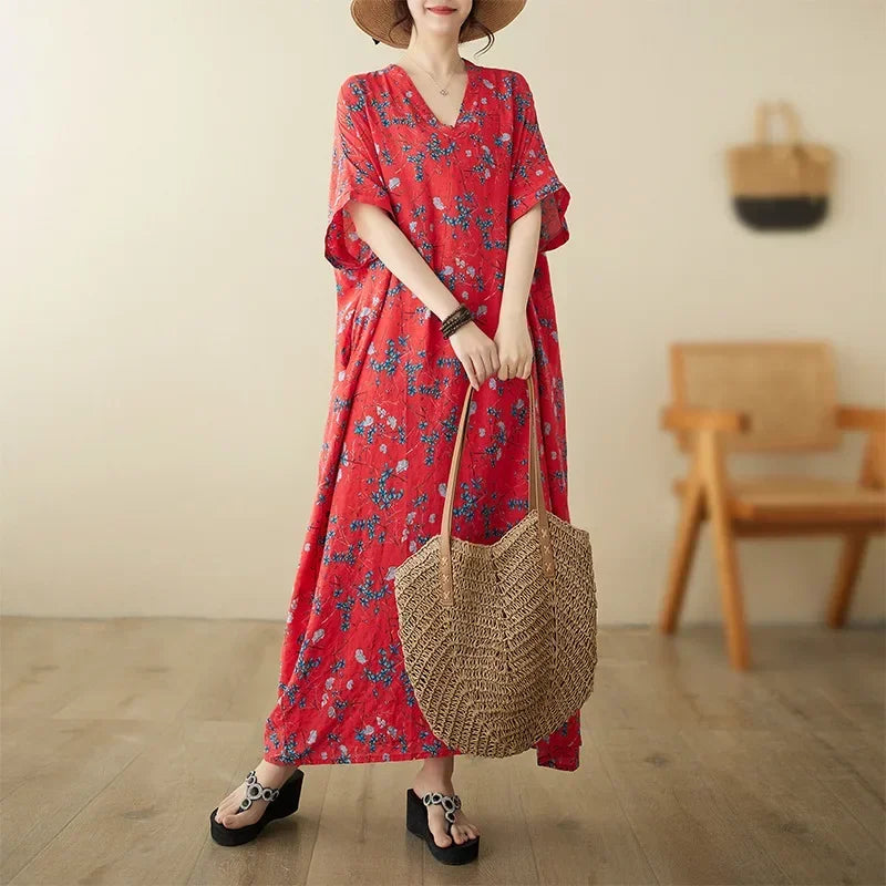 "Soleil Luxe – Elegante Harajuku Maxi Dress van Katoen & Linnen"