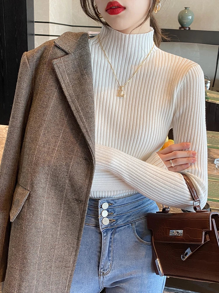 Elegant Solid Knit Turtleneck Sweater