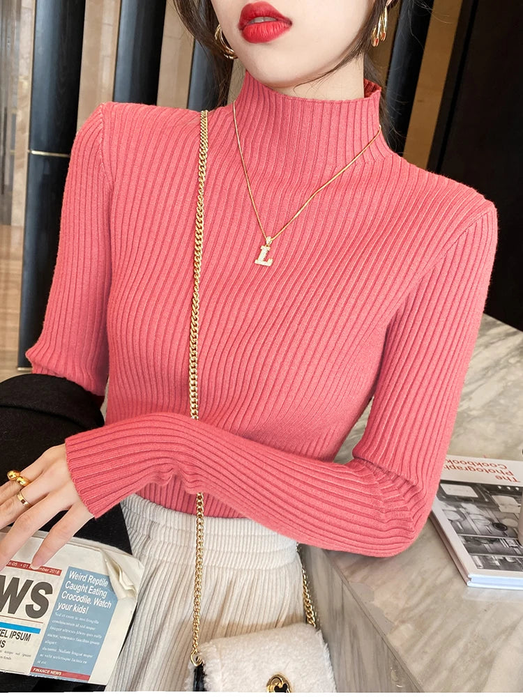 Elegant Solid Knit Turtleneck Sweater