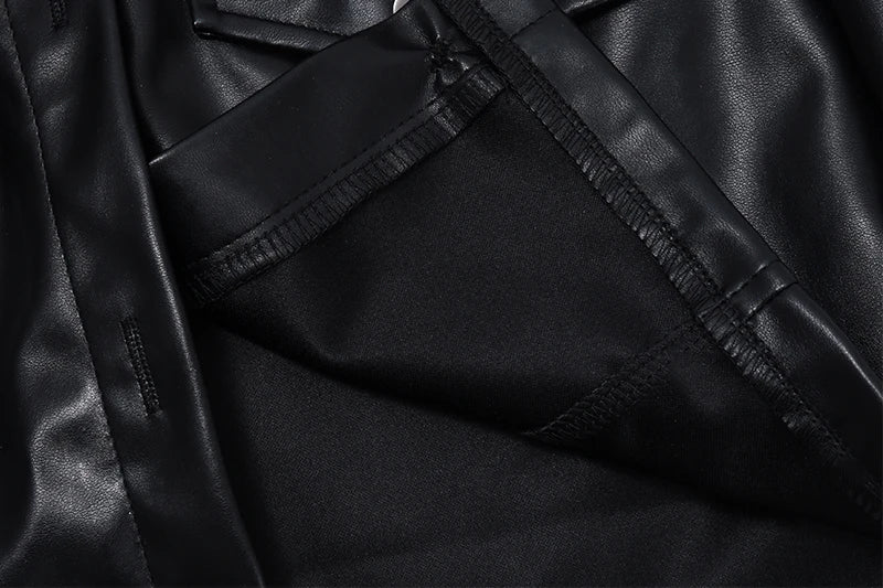 Faux Leather Short Jacket for Women PU Turn-Down Collar Grunge Streetwear Coat 

