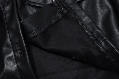 Faux Leather Short Jacket for Women PU Turn-Down Collar Grunge Streetwear Coat 
