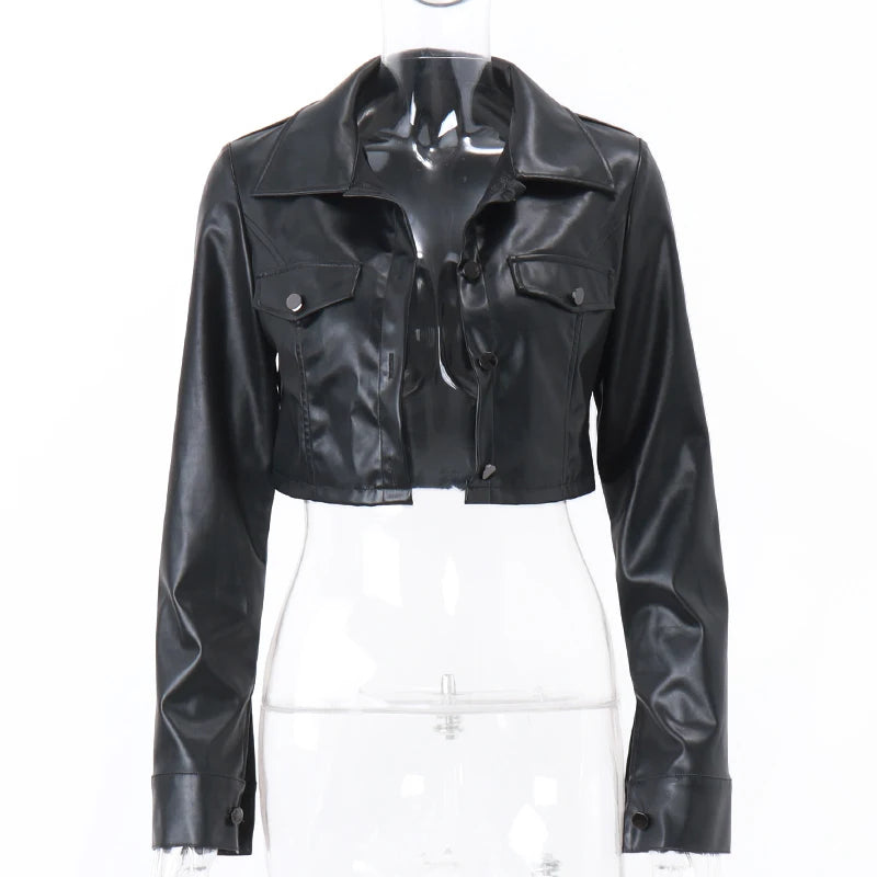  Faux Leather Jacket for Women Grunge PU Short Coat 