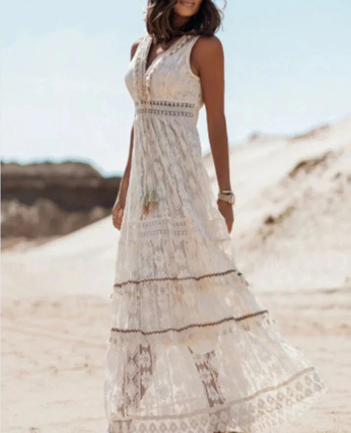 Bohemian White Lace Dress Summer Casual Fashion