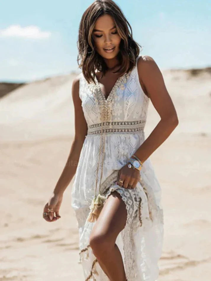 Bohemian White Lace Dress Summer Casual Fashion