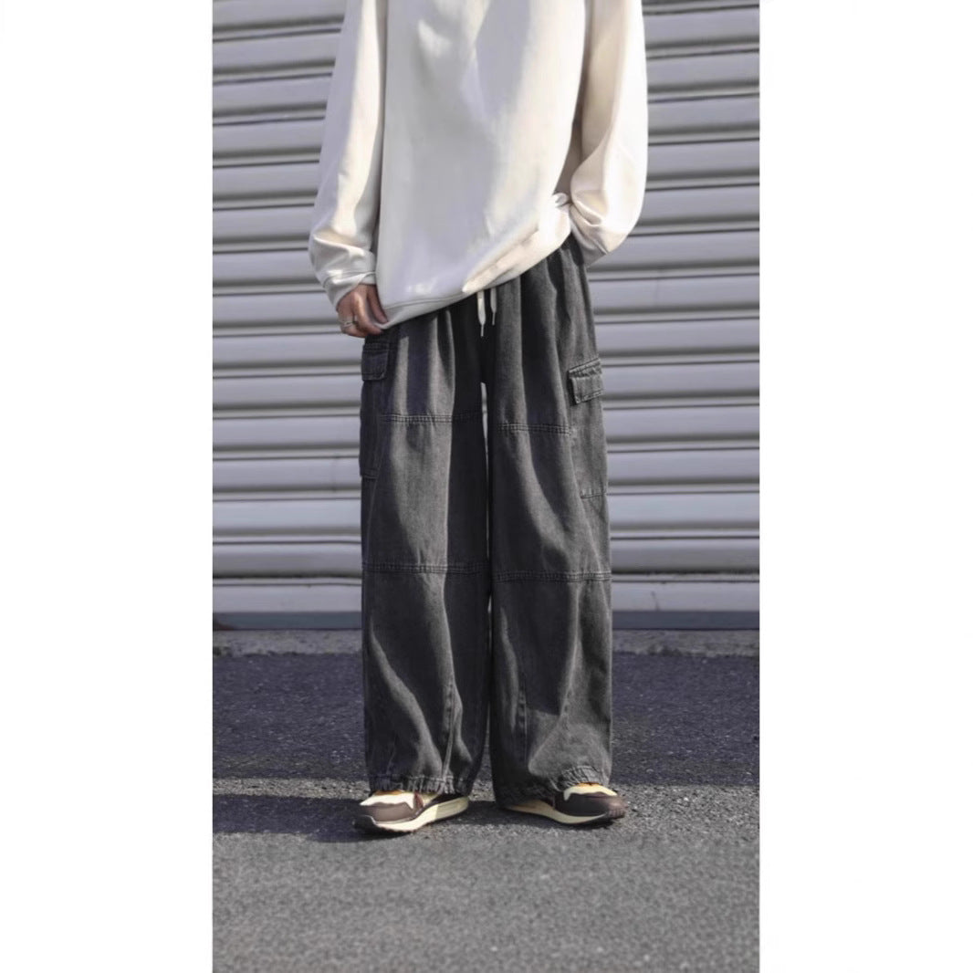 Hong Kong Style Retro Denim Overalls - Vintage Straight-Leg Jeans