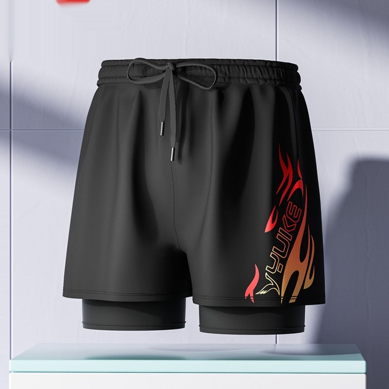"Men's Double-Layer Five-Point Swim Trunks"