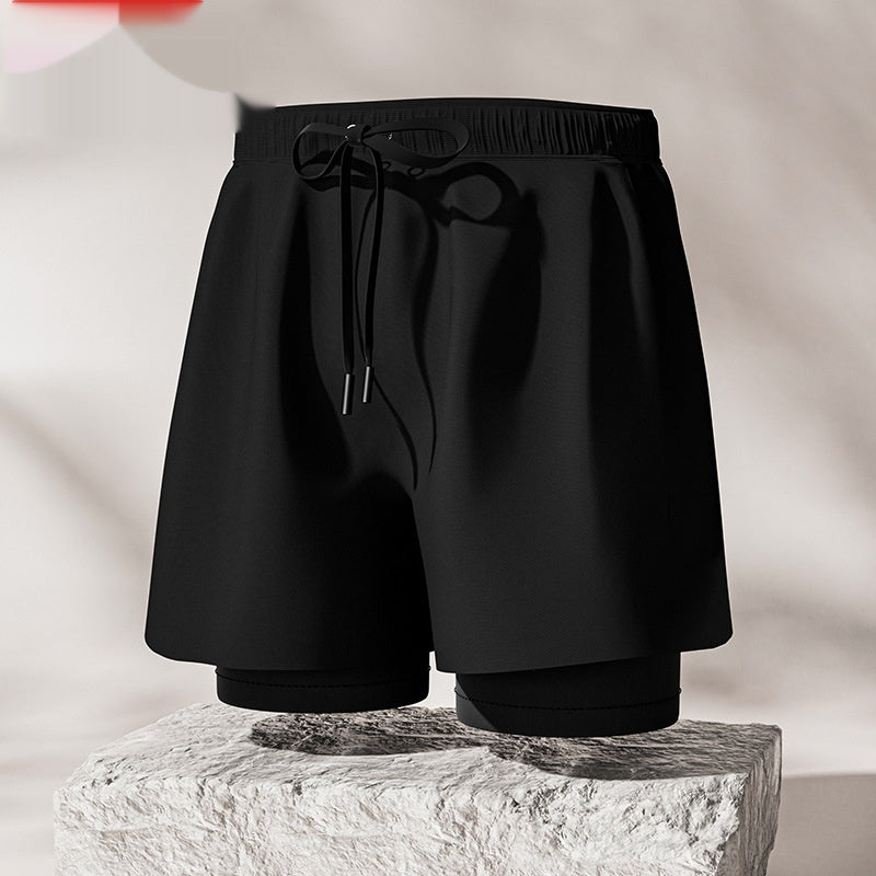 "Men's Double-Layer Five-Point Swim Trunks"