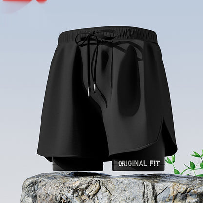 "Men's Double-Layer Five-Point Swim Trunks"