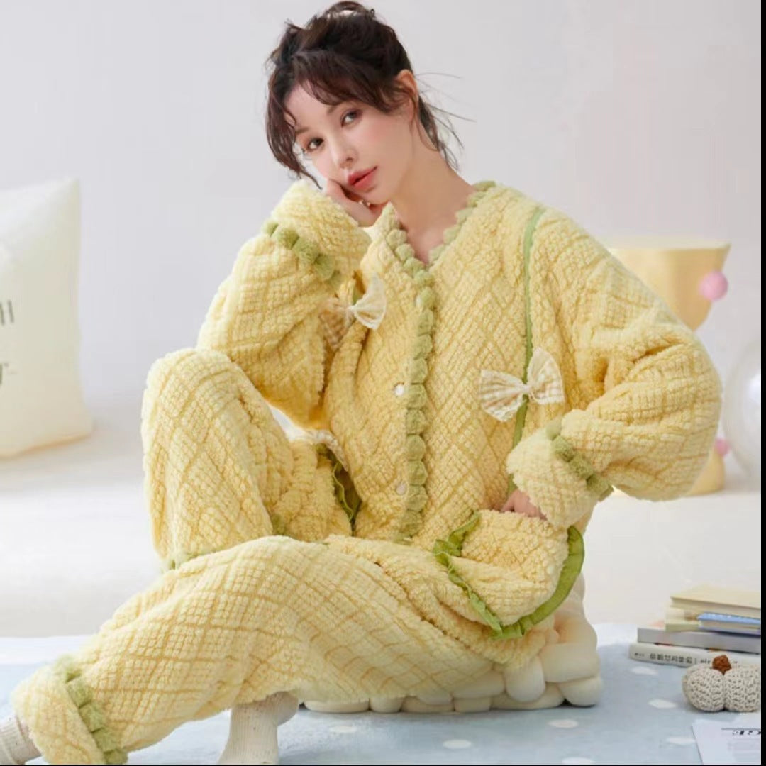 Thick Flannel Warm Loungewear Pajamas Suit