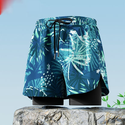 "Men's Double-Layer Five-Point Swim Trunks"