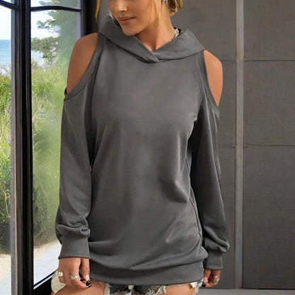 Women's Off-Shoulder Hoodie – Lightweight Casual Pullover for Spring & Summer