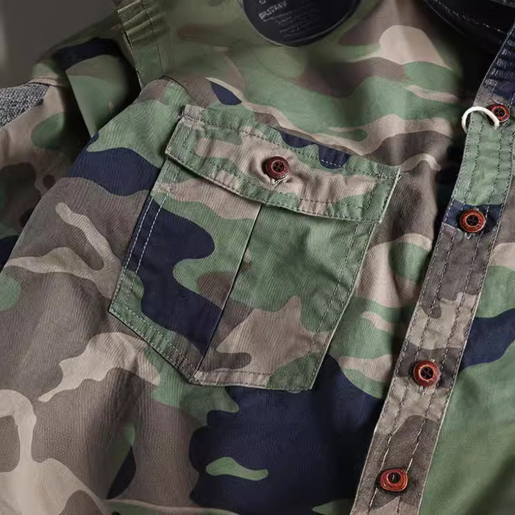 Washed Camouflage American Overalls Long Sleeve Shirt Men