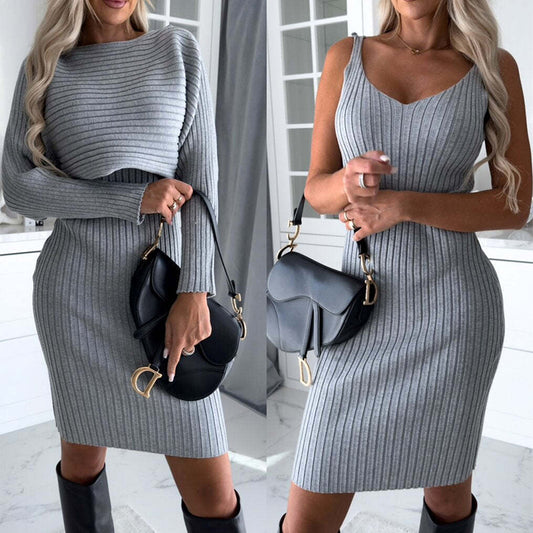 Two-Piece Knit Set with Suspender Skirt