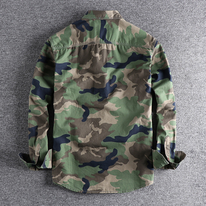 Washed Camouflage American Overalls Long Sleeve Shirt Men