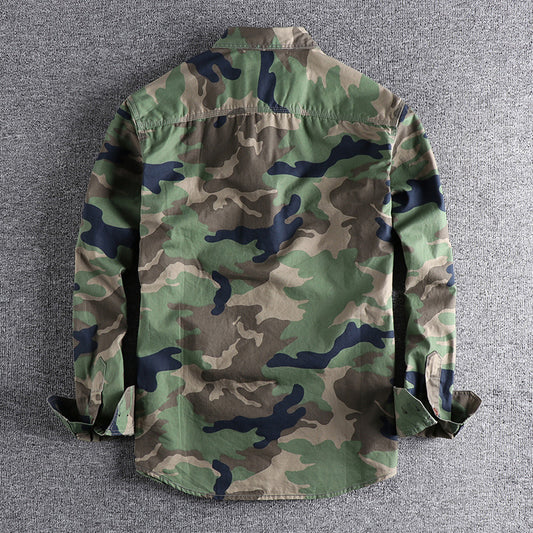 Washed Camouflage American Overalls Long Sleeve Shirt Men
