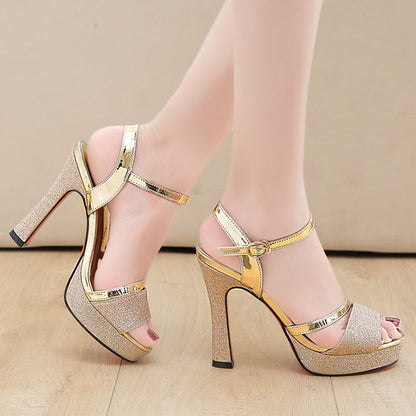 Metallic Fish-Mouth Heeled Sandals for Women