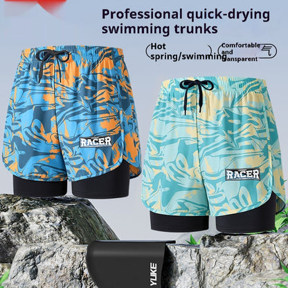 "Men's Double-Layer Five-Point Swim Trunks"