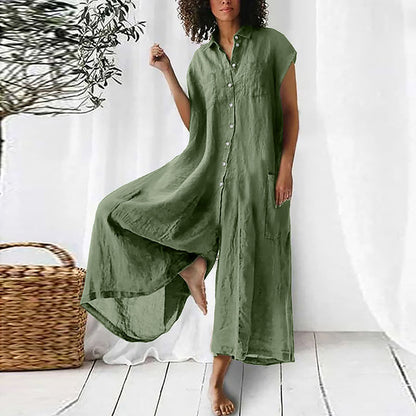 Casual Linen-Blend Jumpsuit