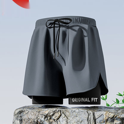 "Men's Double-Layer Five-Point Swim Trunks"