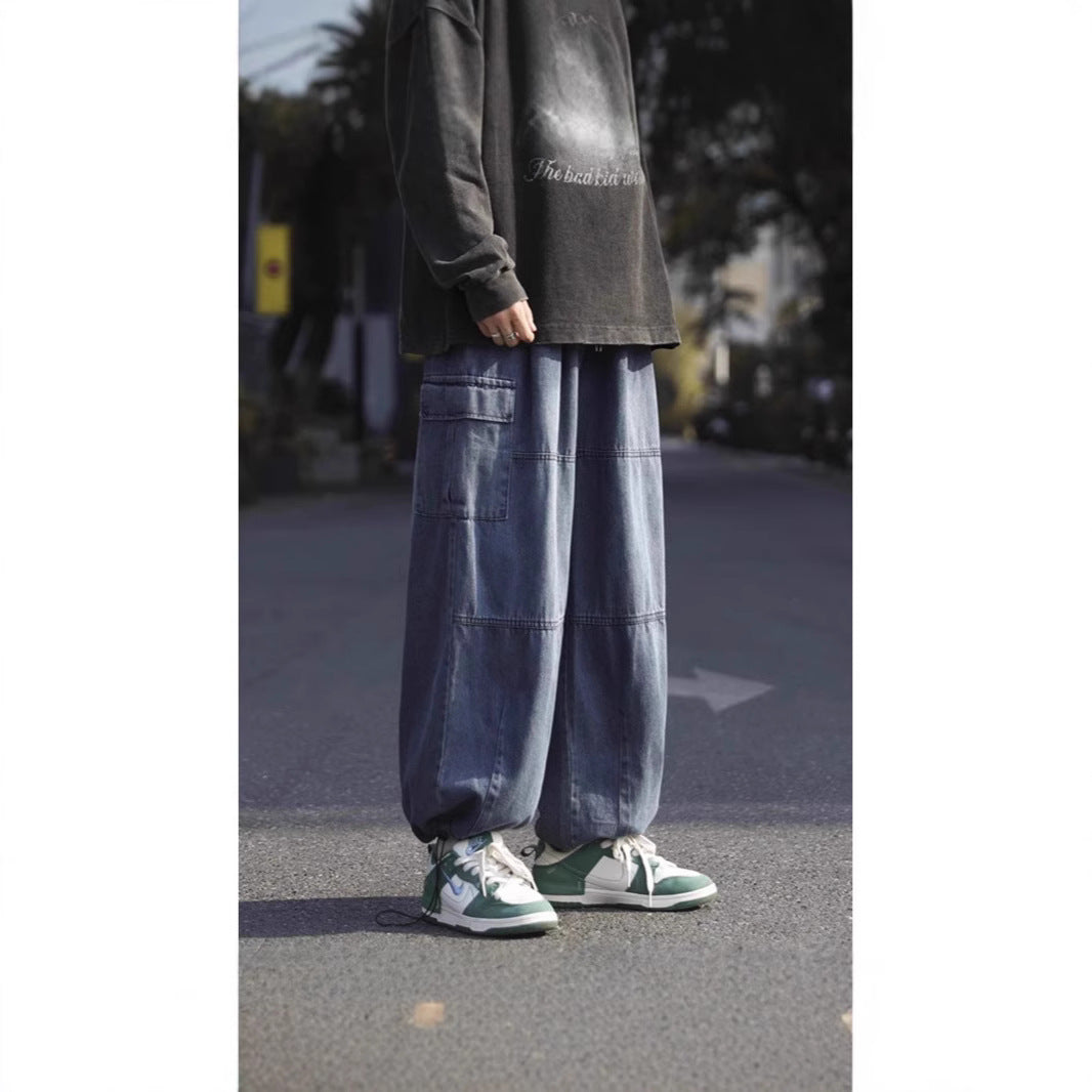 Hong Kong Style Retro Denim Overalls - Vintage Straight-Leg Jeans