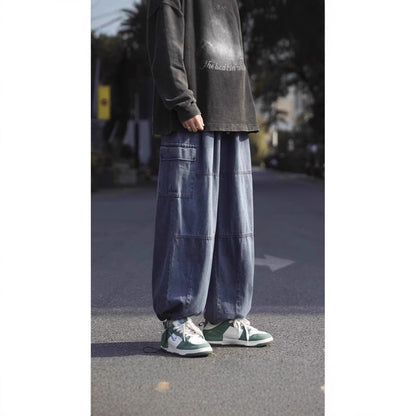 Hong Kong Style Retro Denim Overalls - Vintage Straight-Leg Jeans