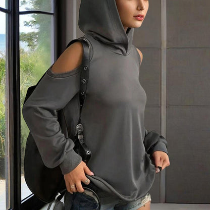Women's Off-Shoulder Hoodie – Lightweight Casual Pullover for Spring & Summer