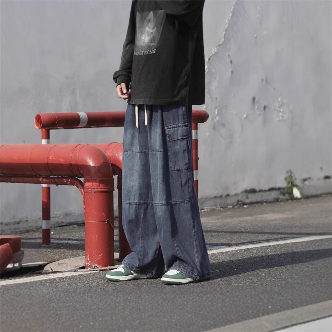 Hong Kong Style Retro Denim Overalls - Vintage Straight-Leg Jeans