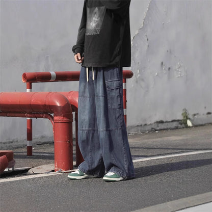 Hong Kong Style Retro Denim Overalls - Vintage Straight-Leg Jeans