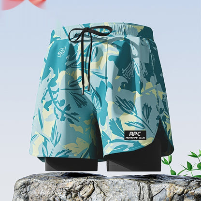 "Men's Double-Layer Five-Point Swim Trunks"