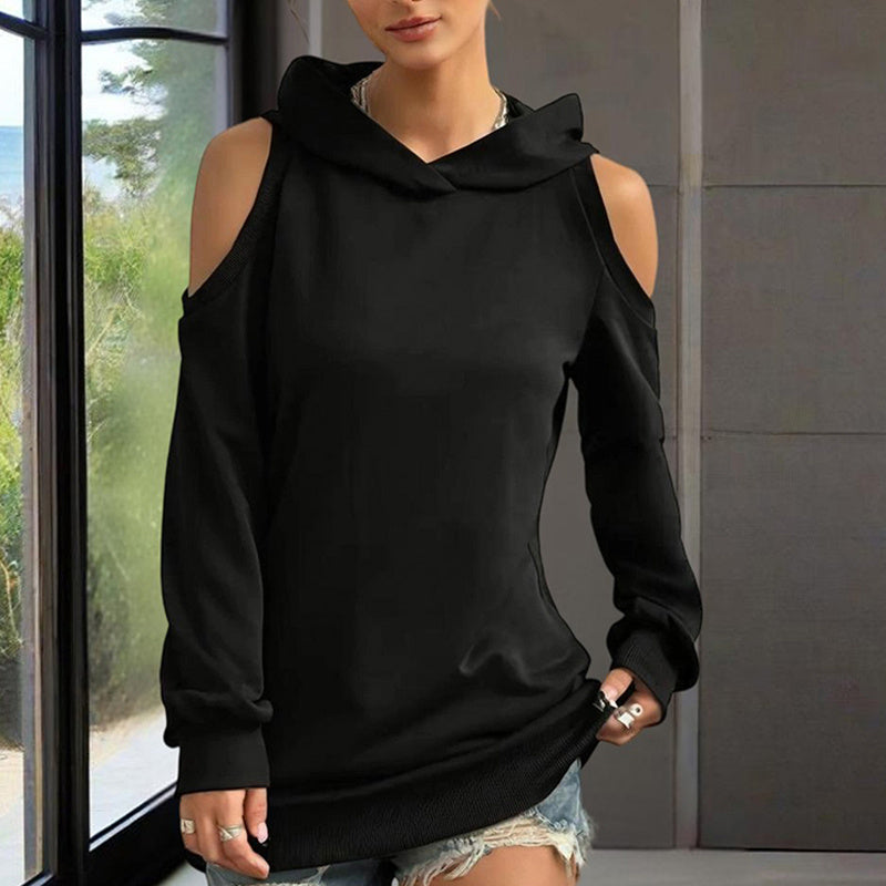 Women's Off-Shoulder Hoodie – Lightweight Casual Pullover for Spring & Summer